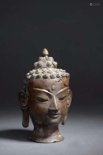 Tête de Bouddha | Thaïlande Bronze. Haut 14 cmT...