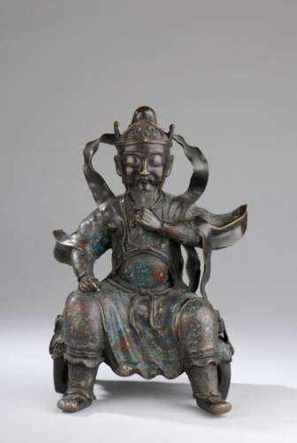 Statuette de Kan'u assis sur un socle en bronze et...