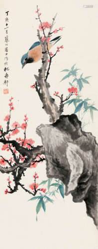 江寒汀（1904～1963） 丁亥（1947）年作 鸣春图 镜片 设色纸本