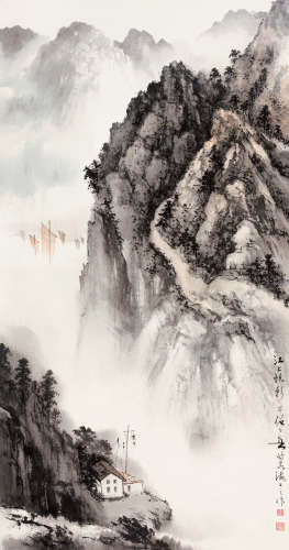 黄幻吾（1906～1985） 江上帆影 立轴 设色纸本