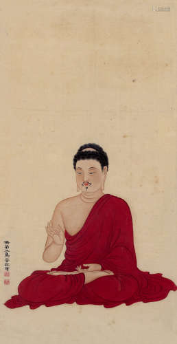 马晋（1899～1970） 佛像 镜框 设色绢本