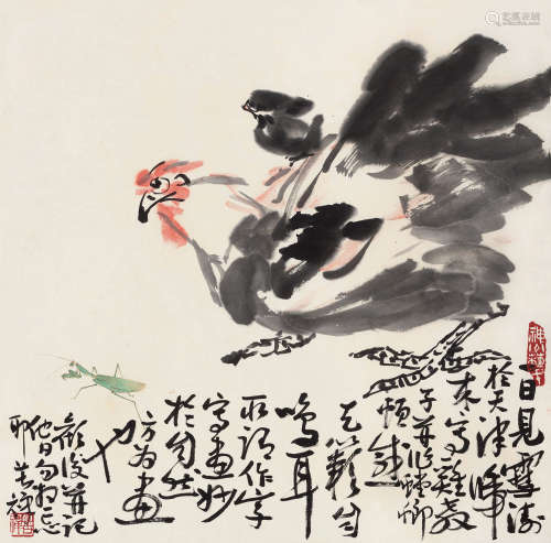 李苦禅（1899～1983） 教子图 立轴 设色纸本