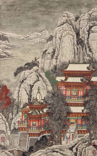 黄秋园（1913～1979） 雪山楼阁图 镜片 设色绢本