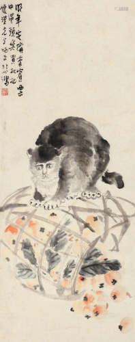 徐悲鸿（1895～1953） 猫戏 立轴 设色纸本