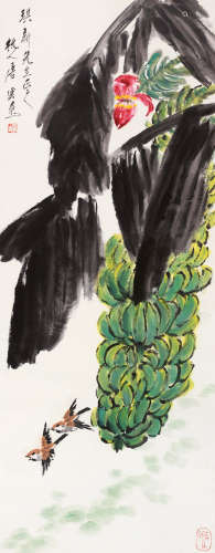 唐云（1910～1993） 香蕉双雀 镜片 设色纸本