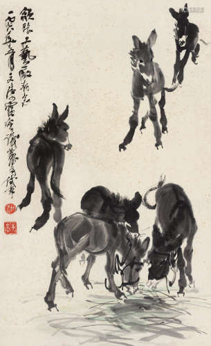 黄胄（1925～1997） 1978年作 群驴图 立轴 水墨纸本