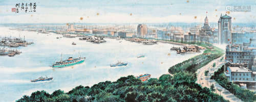 胡若思（1916～2004） 1975年作 外滩丽景 镜片 设色纸本