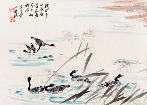 吴青霞（1910～2008） 芦雁 镜框 设色纸本