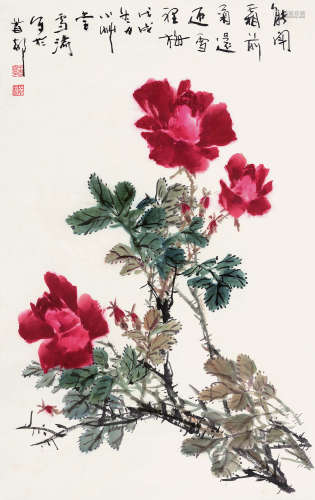 王雪涛（1903～1982） 戊戌（1958）年作 月季花开 立轴 设色纸本
