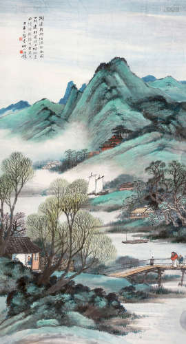汪琨（1877～1947） 丁亥（1947）年作 湖舍春光 立轴 设色纸本