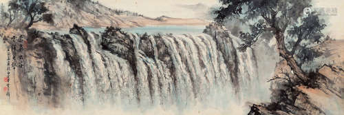 黄君璧（1898～1991） 壬子（1972）年作 奔泉出谷 镜框 设色纸本