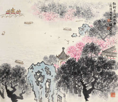 钱松嵒（1899～1985） 红树青山好放船 立轴 设色纸本
