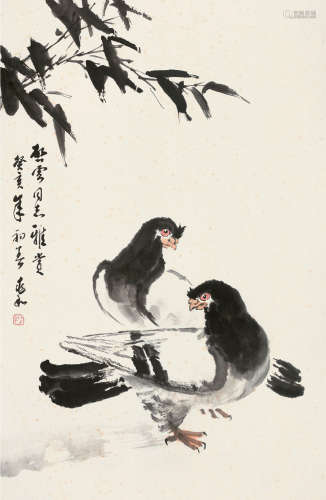 蒋兆和（1904～1986） 癸亥（1983）年作 和平 镜片 设色纸本