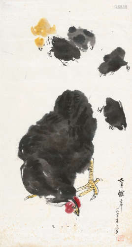 张乐平（1910～1992） 1974年作 育雏辛 镜片 设色纸本