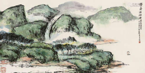 朱屺瞻（1892～1996） 癸酉（1993）年作 移舟泊烟渚 镜片 设色纸本