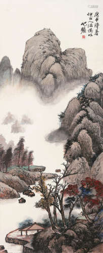 朱屺瞻（1892～1996） 庚申（1980）年作 秋山红树 立轴 设色纸本
