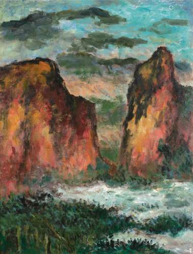 朱屺瞻（1892～1996） 1983年作 秋岳云海 镜框 布面油画