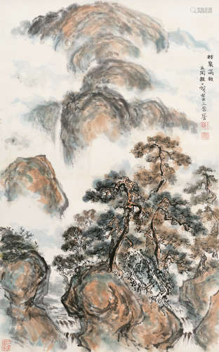 程十发（1921～2007） 林泉高致 立轴 设色纸本