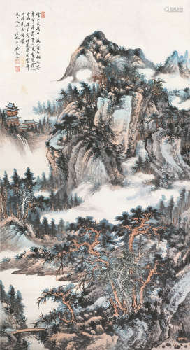 吴琴木（1894～1953） 戊子（1948年）作 云山萧寺 立轴 设色纸本
