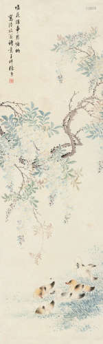 张熊（1803～1886） 唼花雏鸭 立轴 设色纸本