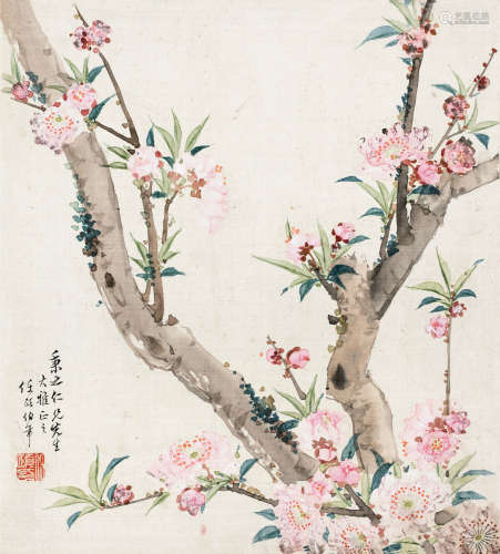 任伯年（1840～1895） 桃花 镜片 设色绢本