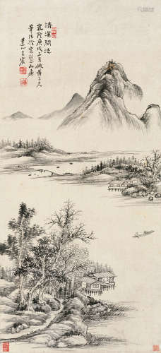 王宸（1720～1797） 庚戌（1790）年作 清溪闲泛 立轴 水墨纸本