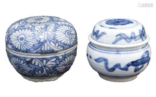 TWO SWATOW ‘BLUE AND WHITE’ BOXES AND COVERS China...