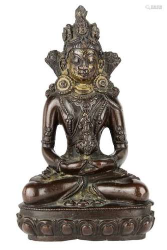 A COPPER ALLOY AND GILT FIGURE OF AMITAYUS China, ...