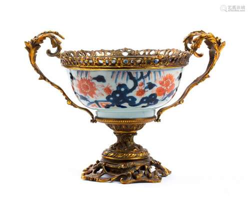 A LARGE ORMOLOU MOUNTED CHINESE ‘IMARI’ BOWL the b...