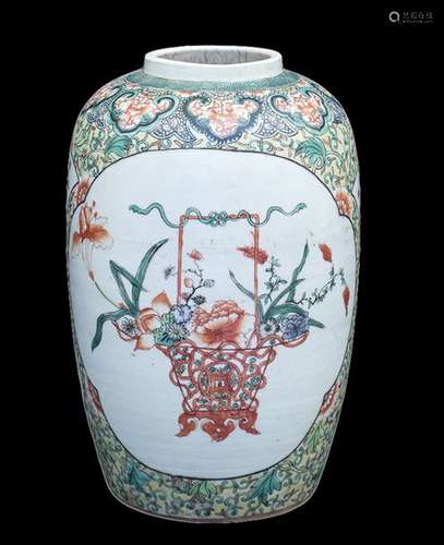 A ‘FAMILLE VERTE’ BALUSTER VASE China, early 20th ...