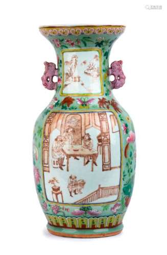 A POLYCHROME BALUSTER VASE China, Qing dynasty, 19...
