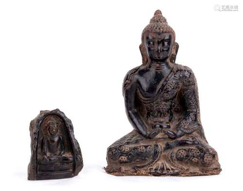 TWO STONE SCULPTURES OF BUDDHA India, 19th–20th ce...