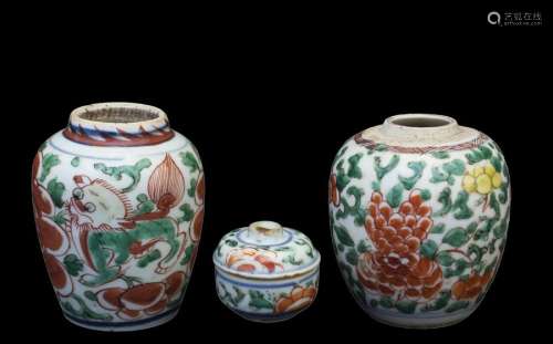 THREE SMALL WUCAI CONTAINERS China, early Qing dyn...