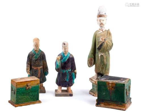 FIVE GLAZED FUNERARY ITEMS China, Ming dynasty the...