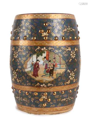 A POLYCHROME AND GILT GARDEN STOOL China, 20th cen...