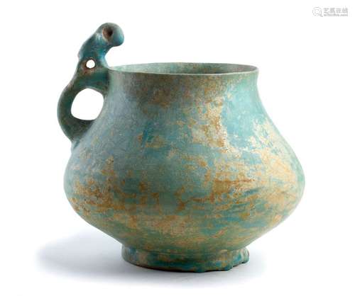 A TURQUOISE GLAZED GLOBULAR HANDLED VASE Iran, 12t...