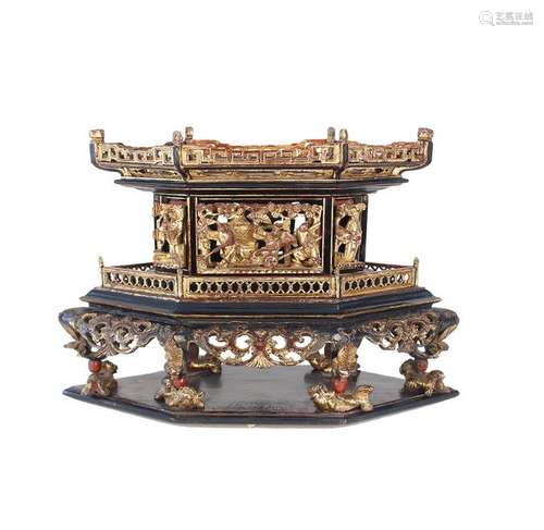 A CARVED, LACQUERED AND GILT WOOD ALTAR OFFERING B...