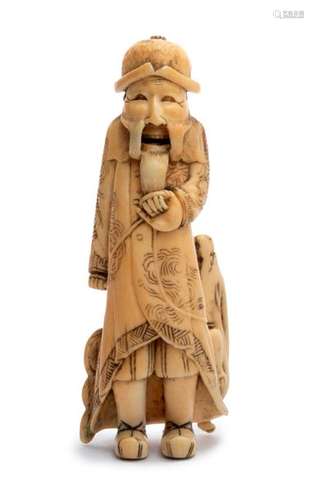 AN IVORY NETSUKE OF FERNÃO MENDES PINTO 19th centu...