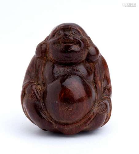 A WOOD NETSUKE OF HOTEI 19th century signed Jūgyok...