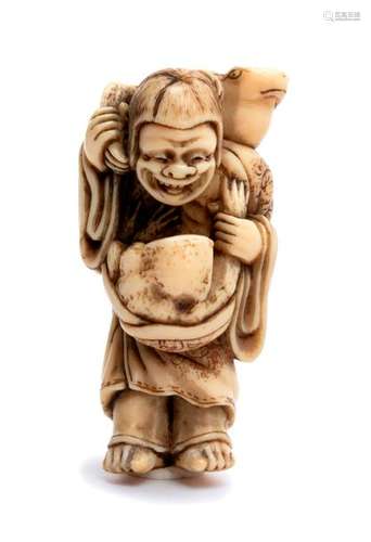 AN IVORY NETSUKE OF GAMA SENNIN first half of the ...