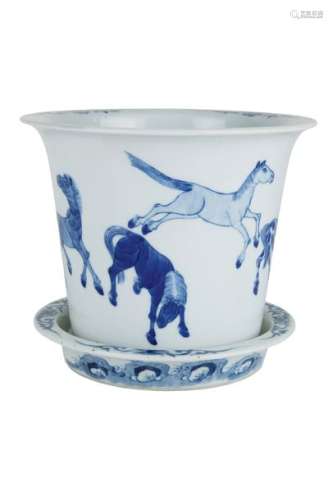 A BLUE AND WHITE ‘EIGHT HORSES OF MUWANG’ JARDINIÈ...