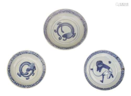 THREE ‘BLUE AND WHITE’ DISHES China, Ming dynasty,...