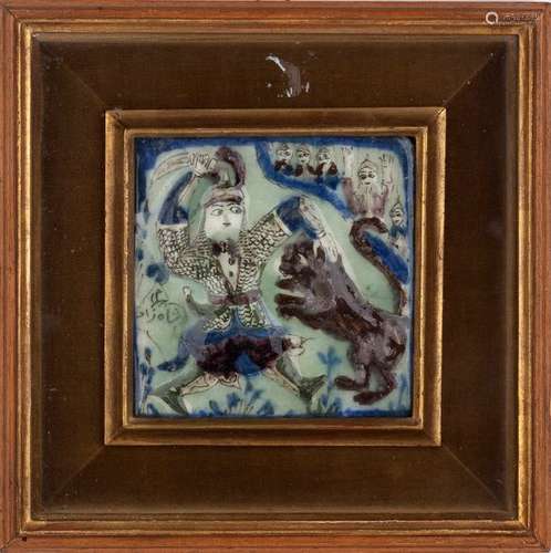 A POLYCHROME GLAZED TILE Iran, 19th century 14,6 x...