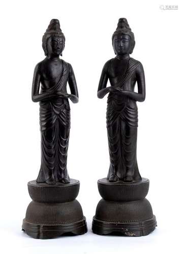 A PAIR OF STANDING BRONZE BUDDHA Japan, probably M...