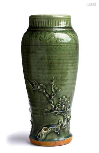 A LONGQUAN CÉLADON GLAZED BALUSTER ‘PRUNUS’ VASE C...