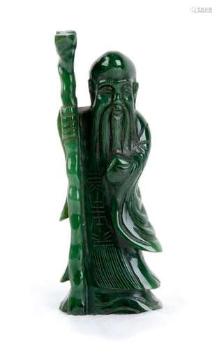 A GREEN STONE FIGURE OF SHOULAO China, 20th centur...