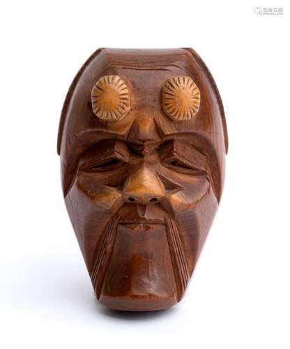 A PARTIALLY GILT WOOD NETSUKE OF OKINA MASK 19th c...