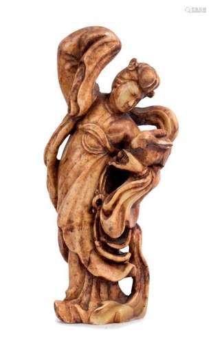 A SOAPSTONE CARVING OF CHANG E WITH THE RABBIT Chi...