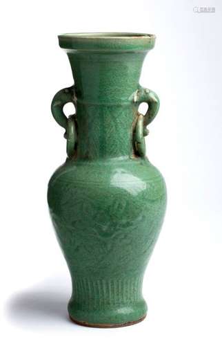 A LONGQUAN CÉLADON GLAZED BALUSTER VASE China, Min...