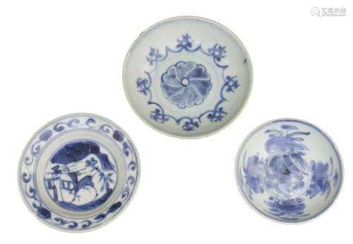THREE SMALL ‘BLUE AND WHITE’ DISHES China, late Mi...